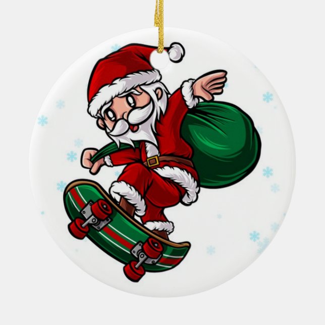 Ornamento De Cerâmica Skateboard Santa Claus (Traseira)