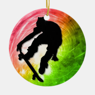 Ornamento De Cerâmica Skateboarding em um ciclone psicadélico