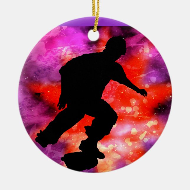 Ornamento De Cerâmica Skater em nuvens cósmicas (Frente)