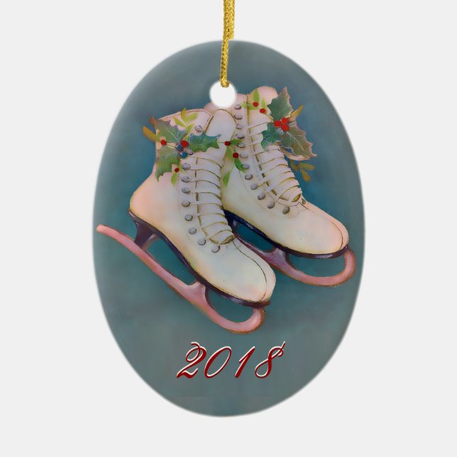 Ornamento De Cerâmica Skates de gelo 2018 (Frente)