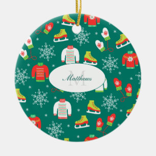 Ornamento De Cerâmica Skates de gelo Snowflakes Monograma de Teto