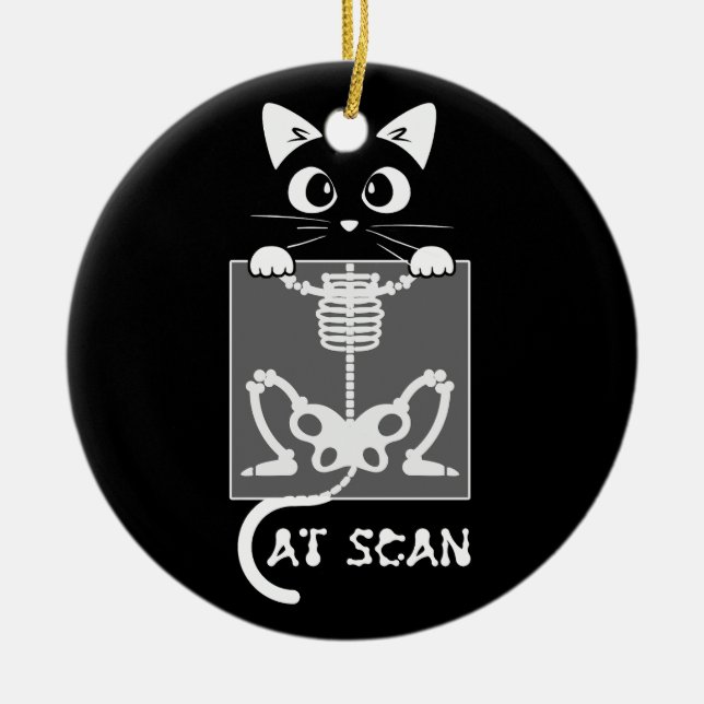 Ornamento De Cerâmica Skeleton Cat Scan Ct Scaning Engraçado X Ray Pun M (Frente)