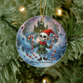 Ornamento De Cerâmica Skeleton Christmas Elf – Creepy Cute Dark Holiday 