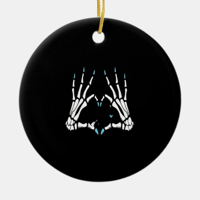Ornamento De Cerâmica Skeleton Halloween Clássico da Mão (Frente)
