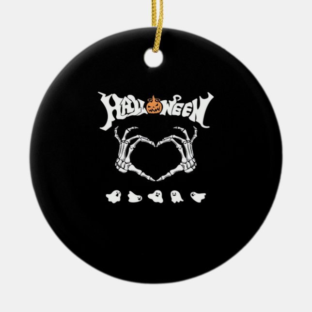 Ornamento De Cerâmica Skeleton Hand Com, Design Halloween (Frente)