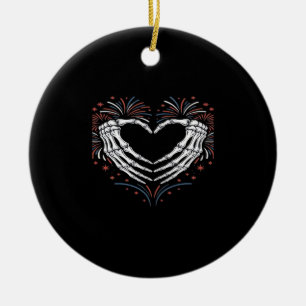 Ornamento De Cerâmica Skeleton Hand Heart 4th Of Usa Patriotic American
