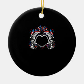Ornamento De Cerâmica Skeleton Hand Heart EUA Patriotic American