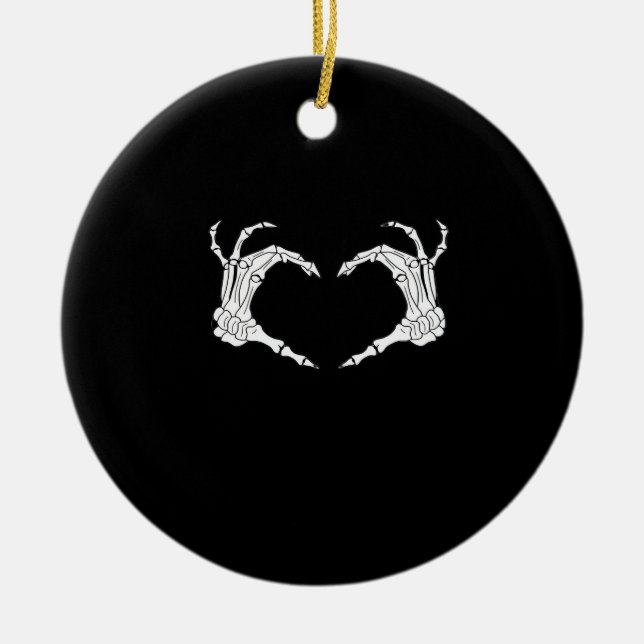 Ornamento De Cerâmica Skeleton Heart Hands Classic (Frente)