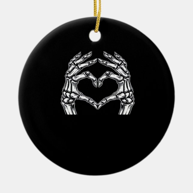 Ornamento De Cerâmica Skeleton Heart Hands Sign Halloween Figurume Basic (Frente)