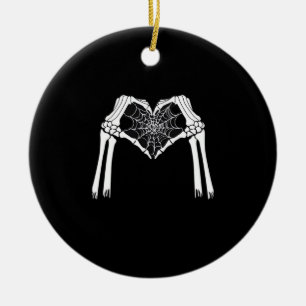 Ornamento De Cerâmica Skeleton Mãos Coração Cobweb (Branco) Clássico
