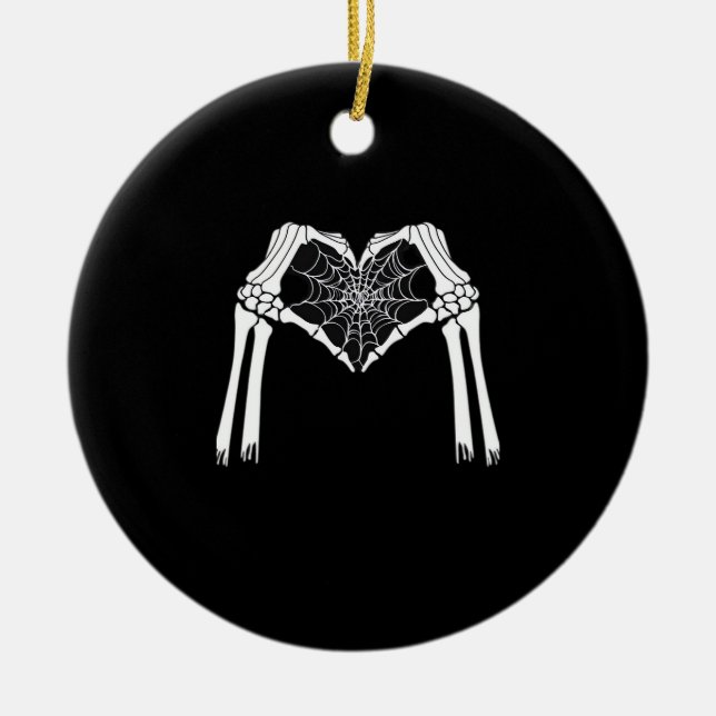 Ornamento De Cerâmica Skeleton Mãos Coração Cobweb (Branco) Clássico (Frente)