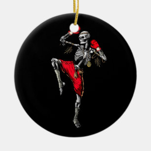 Ornamento De Cerâmica Skeleton Muay Thai Halloween Briga MMA
