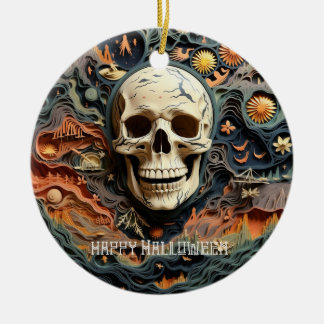 Ornamento De Cerâmica Skeleton Paper Quill Art Halloween