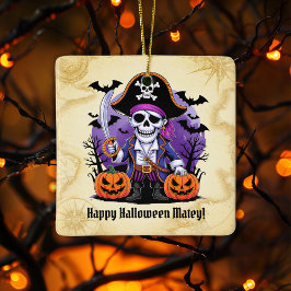Ornamento De Cerâmica Skeleton Pirate Happy Halloween Matey