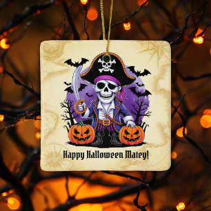 Ornamento De Cerâmica Skeleton Pirate Happy Halloween Matey