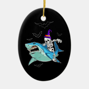 Ornamento De Cerâmica Skeleton Riding Shark Engraçado - Presente de Hal