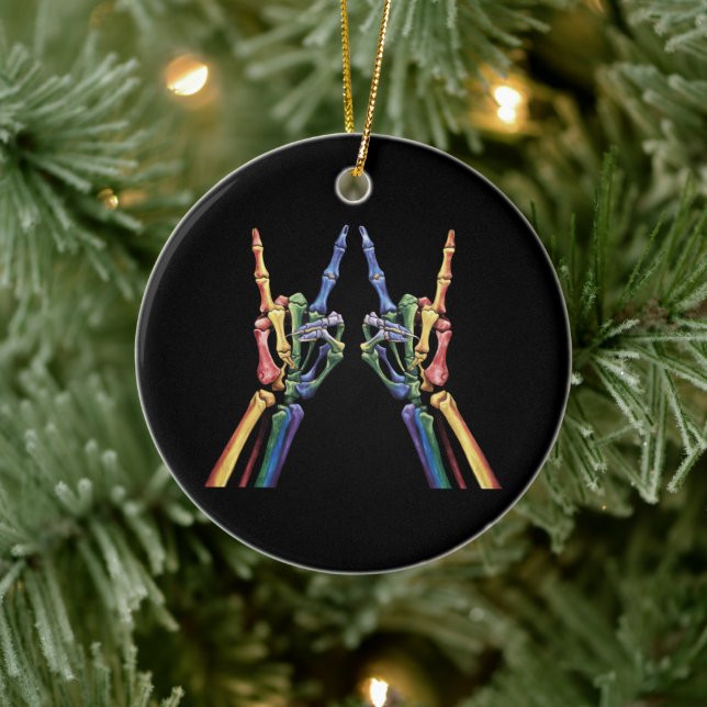 Ornamento De Cerâmica Skeleton Rock Hand LGBTQ Legal Sinalizador Arco-Ír (Árvore)