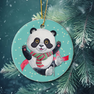 Ornamento De Cerâmica Sking Panda Bear Vovô Natal