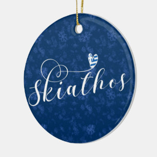 Ornamento De Cerâmica Skopelos do Coração com Bandeira Grega