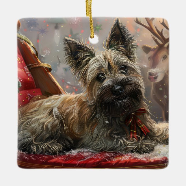 Ornamento De Cerâmica Skye Terrier Cachorro Natal Festivo (Frente)