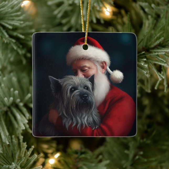Ornamento De Cerâmica Skye Terrier com Papai Noel Natal Festivo (Árvore)