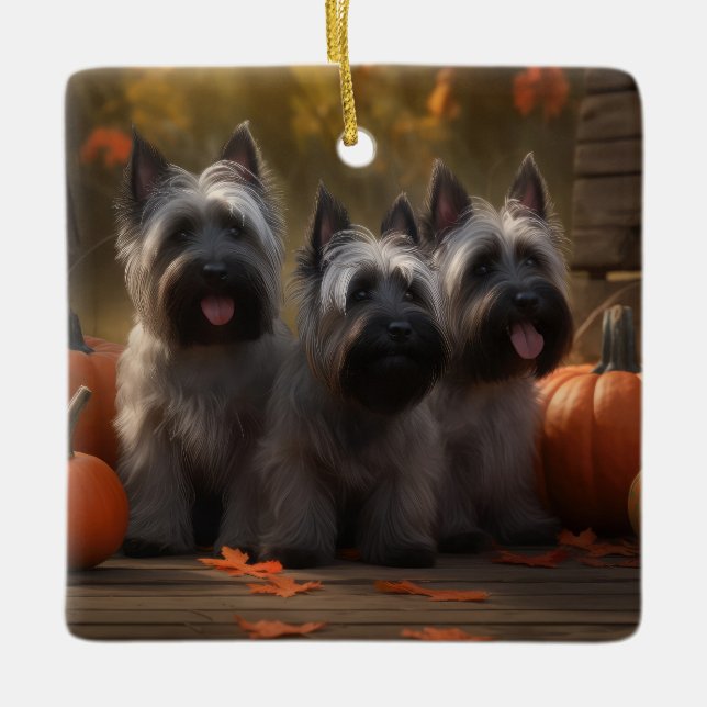 Ornamento De Cerâmica Skye Terrier Puppy Autumn Delight Pumpkin (Frente)