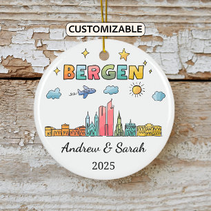 Ornamento De Cerâmica Skyline Bergen Ornament Personalizado, Noruega