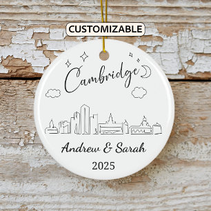 Ornamento De Cerâmica Skyline Cambridge Personalizado, Massachusetts