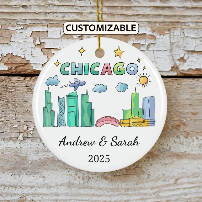 Ornamento De Cerâmica Skyline Chicago Ornament Personalizado, Illinois (Criador carregado)