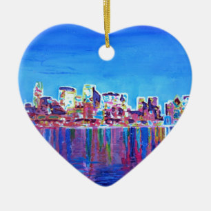 Ornamento De Cerâmica Skyline cintilante da skyline de Chicago na noite