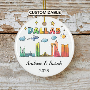 Ornamento De Cerâmica Skyline Dallas Ornament Personalizado, Texas