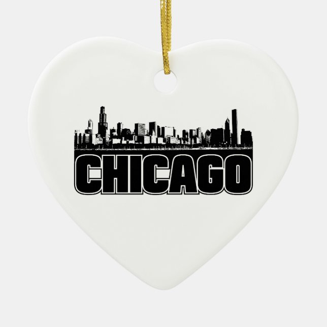 Ornamento De Cerâmica Skyline de Chicago (Frente)