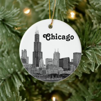 Ornamento De Cerâmica Skyline de Chicago gravado