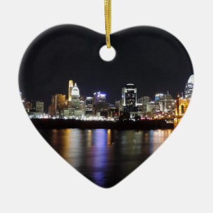 Ornamento De Cerâmica Skyline de Cincinnati na noite