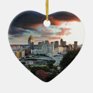 Ornamento De Cerâmica Skyline de Cincinnati no por do sol