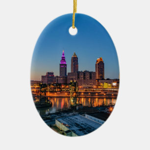 Ornamento De Cerâmica Skyline de Cleveland no por do sol