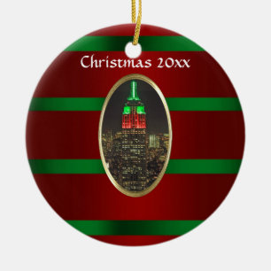 Ornamento De Cerâmica Skyline de NYC: Xmas #6R da noite do Empire State 