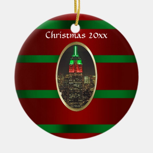 Ornamento De Cerâmica Skyline de NYC: Xmas #6R da noite do Empire State  (Frente)