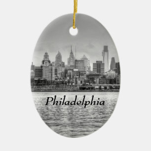 Ornamento De Cerâmica Skyline de Philadelphfia em preto e branco