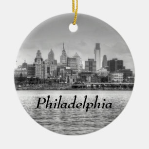 Ornamento De Cerâmica Skyline de Philadelphfia em preto e branco