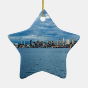 Ornamento De Cerâmica Skyline de Seattle no crepúsculo