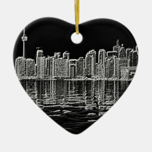 Ornamento De Cerâmica Skyline de Toronto em preto e branco