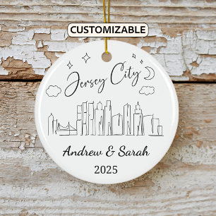 Ornamento De Cerâmica Skyline Jersey City, Nova Jersey, personalizada