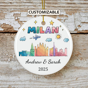 Ornamento De Cerâmica Skyline Milan Ornament Personalizado, Itália