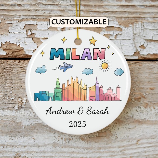 Ornamento De Cerâmica Skyline Milan Ornament Personalizado, Itália (Criador carregado)