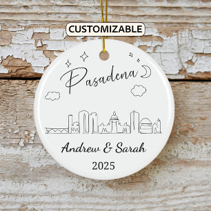 Ornamento De Cerâmica Skyline Pasadena Ornament Personalizado, Califórni