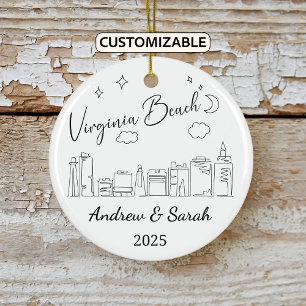 Ornamento De Cerâmica Skyline Personalizada Virginia Beach, Virginia