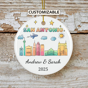 Ornamento De Cerâmica Skyline San Antonio Personalizado, Texas