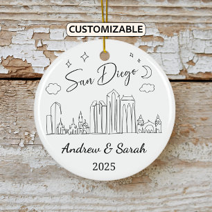 Ornamento De Cerâmica Skyline San Diego Personalizado, Califórnia