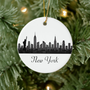 Ornamento De Cerâmica Skyline Silhouette Black Elegant Script C em Nova